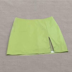 Pleather Green Mini Skirt with Side Slit